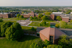 A drone shot of Le&nbsp;Moyne symbolizing the Inspirational Paradigm for Jesuit Business Education